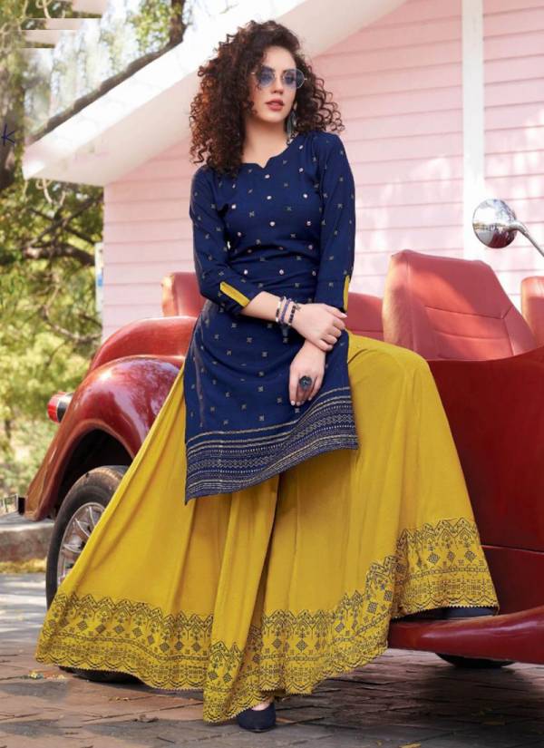 F.Label Vol 5 Designer Rayon Embroidery Work Kurti With Fancy Bottom Collection 5001-5012 
